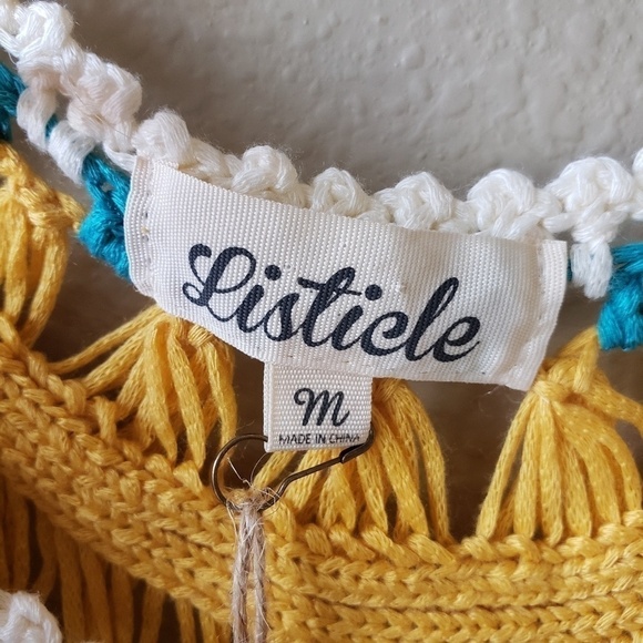 LISTICLE Boho Bell Sleeve Ruffle Hi Low Crochet Top Yellow Flowy Sz M - Picture 6 of 8